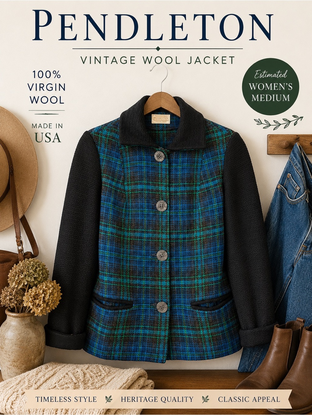 Pendleton Vintage 100% Virgin Wool Plaid Jacket Blazer Women’s M
